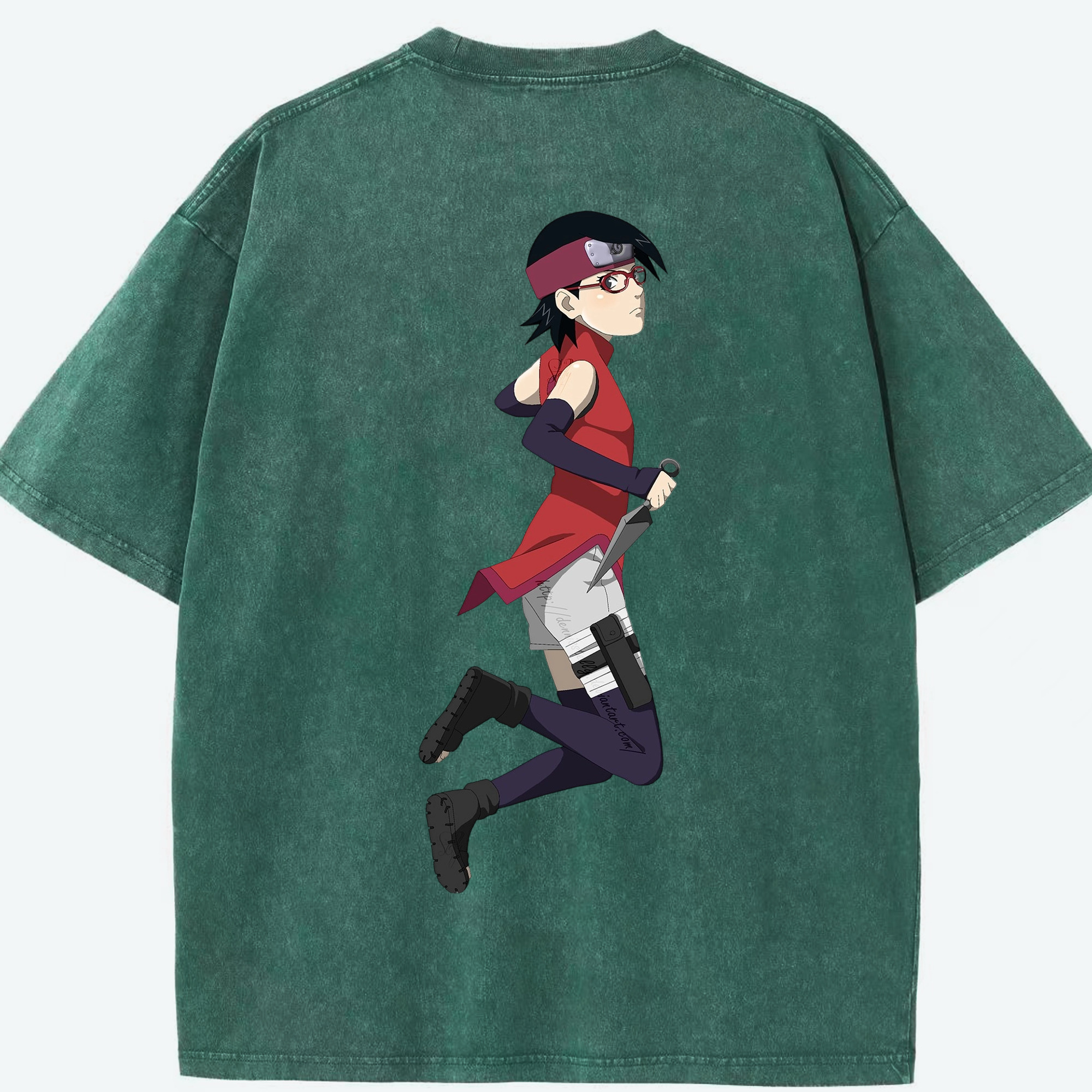 （画像用） NARUTO -ナルト- うちは サラダ Uchiha Sarada 綿100% ヴィンテージ風 半袖Tシャツ（背面プリント）